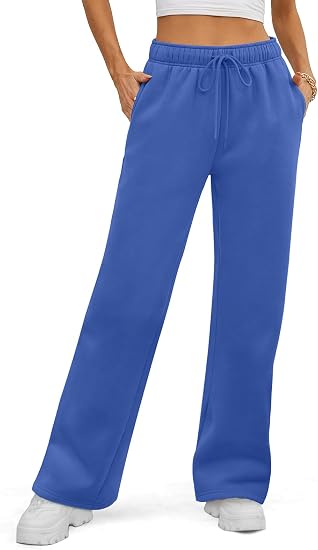 Womens Sweatpants Fleece Wide Leg Lined Baggy Lounge Sweat Pants Cotton Straight Leg High Waisted Comfort Casual Warm Fall Winter Workout Gym