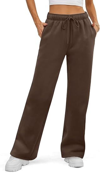 Womens Sweatpants Fleece Wide Leg Lined Baggy Lounge Sweat Pants Cotton Straight Leg High Waisted Comfort Casual Warm Fall Winter Workout Gym