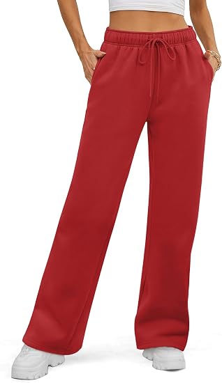 Womens Sweatpants Fleece Wide Leg Lined Baggy Lounge Sweat Pants Cotton Straight Leg High Waisted Comfort Casual Warm Fall Winter Workout Gym