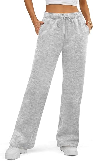 Womens Sweatpants Fleece Wide Leg Lined Baggy Lounge Sweat Pants Cotton Straight Leg High Waisted Comfort Casual Warm Fall Winter Workout Gym
