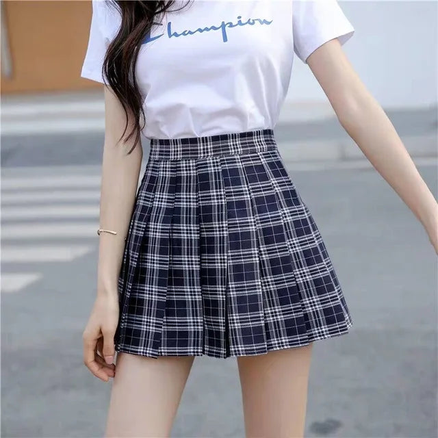 Plaid Mini Skirts Women Summer High Waist Pleated Lolita Skirt Student Fashion JK Japan Uniforms A Line Harajuku Dancing Faldas